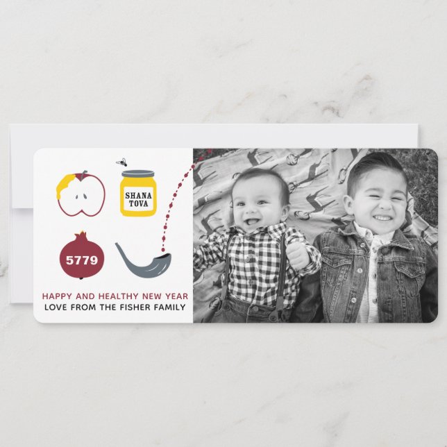 Rosh Hashanah Shofar Apple Photo Cards - Red (Front)