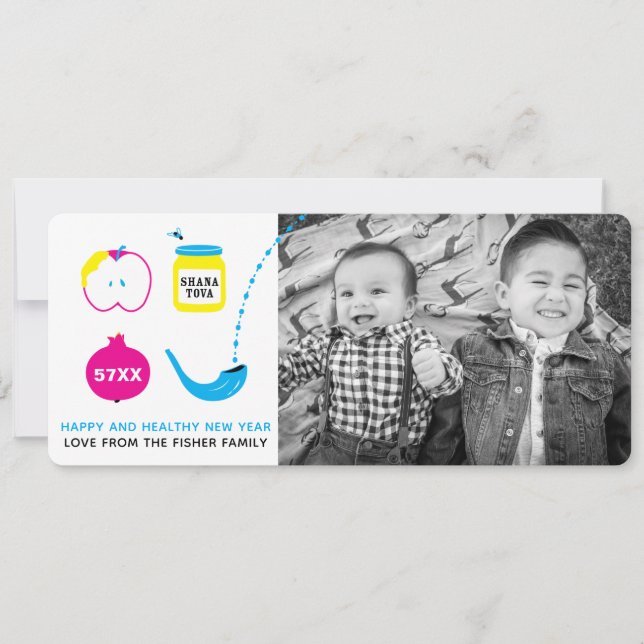Rosh Hashanah Shofar Apple Pomegranate Photo Cards (Front)