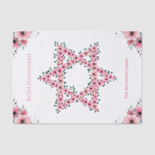 Rosh Hashanah Star of David Pink Flower White Tissue Paper