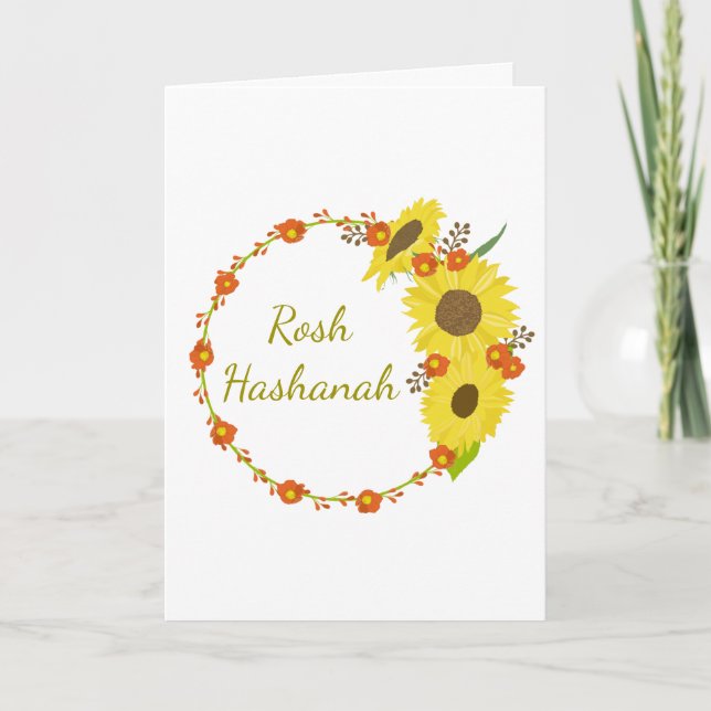 Rosh Hashanah Sunflower Wreath  Holiday Card (Front)