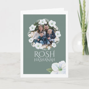 Rosh Hashanah White Apple Blossom Wreath Photo Card