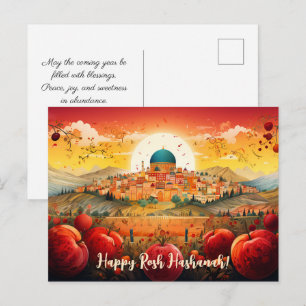 ✡️ Rosh Hashanah with Dome of Rock & apple Postcard