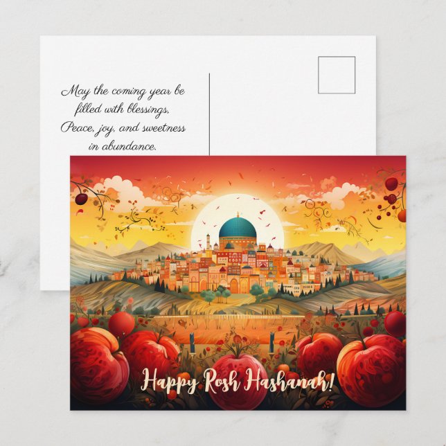 ✡️ Rosh Hashanah with Dome of Rock & apple Postcard (Front/Back)