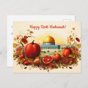✡️ Rosh Hashanah with Dome of Rock & apple Postcard