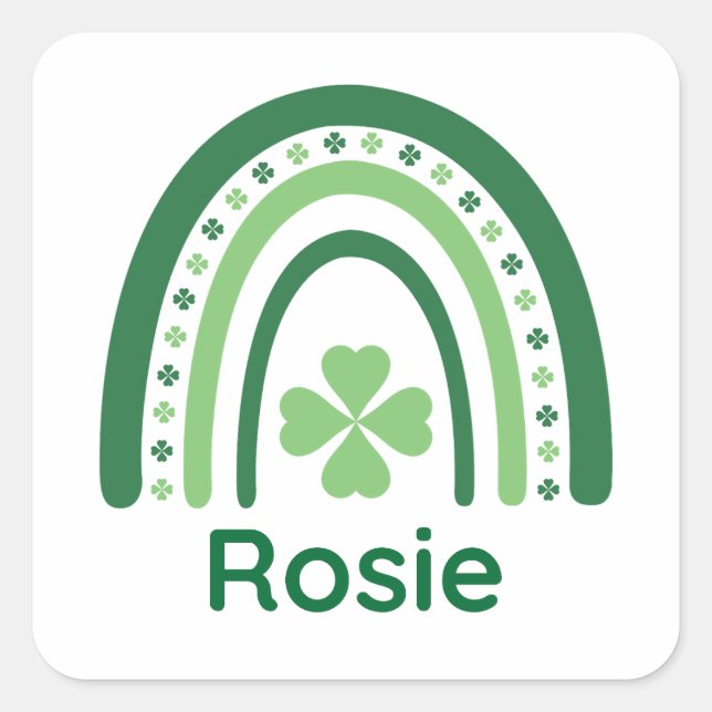 Rosie Name Clover Boho Rainbow Square Sticker (Front)