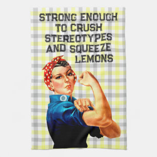 Rosie Riveter Funny Kitchen Towel Lemon Gingham