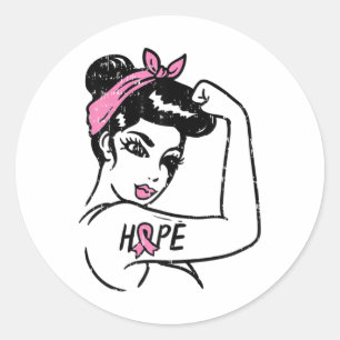 Rosie Riveter Hope Fighting Breast Cancer Awarenes Classic Round Sticker