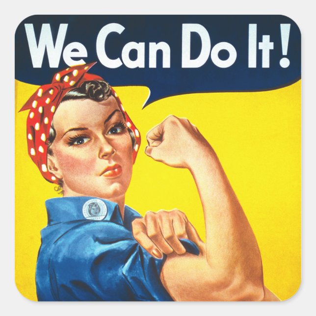 Rosie Riveter Vintage Propaganda Square Sticker (Front)