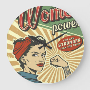 Rosie Riveter, Woman Power Retro Design Large Clock