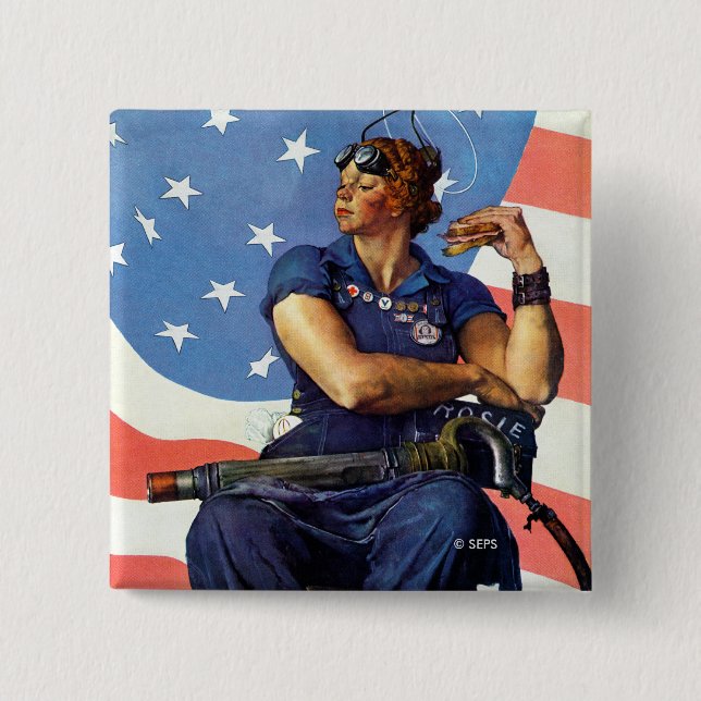 "Rosie the Riveter" 2 Inch Square Button (Front)