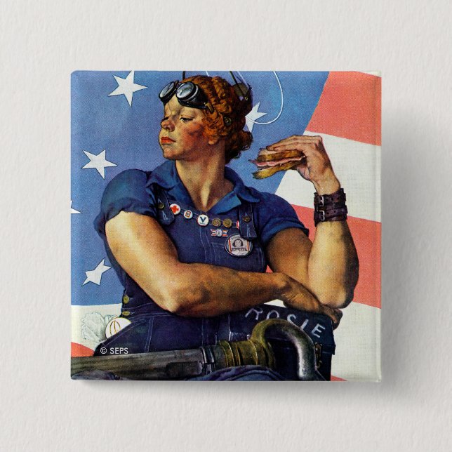 Rosie the Riveter 2 Inch Square Button (Front)