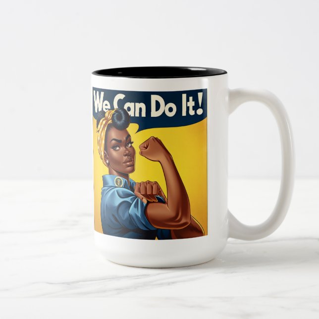 Rosie the Riveter African American Lady Two-Tone Coffee Mug (Right)