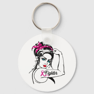Rosie The Riveter Breast Cancer Awareness Keychain