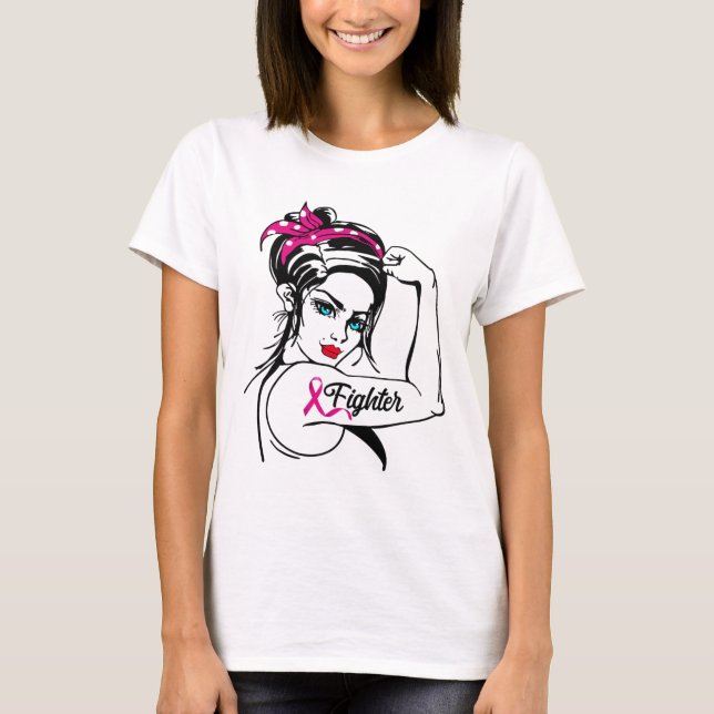 Rosie The Riveter Breast Cancer Awareness  T-Shirt (Front)