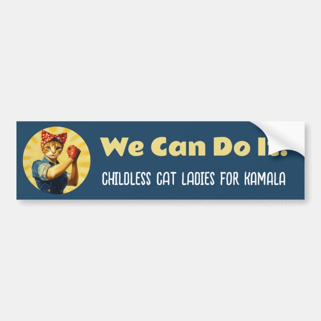Rosie The Riveter Cat Ladies For Kamala Harris Bumper Sticker (Front)