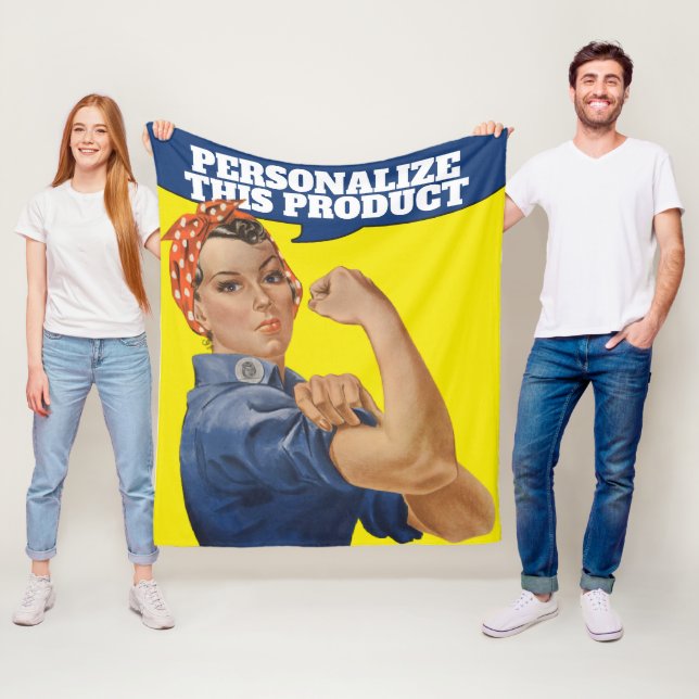 Rosie the Riveter easy to personalize Fleece Blanket (In Situ)