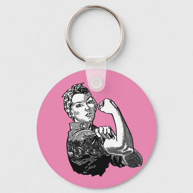 Rosie-The-Riveter Feminist Line-Art Graphic Keychain (Front)