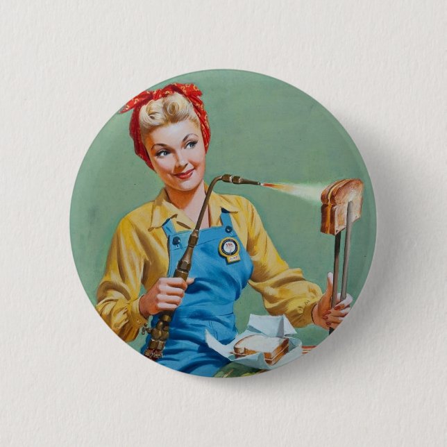 Rosie the Riveter Makes Toasted Cheese 2 Inch Round Button (Front)