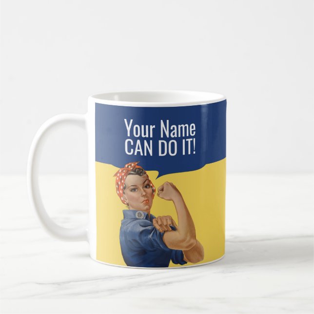 Rosie the Riveter Mugs | Personalized text (Left)