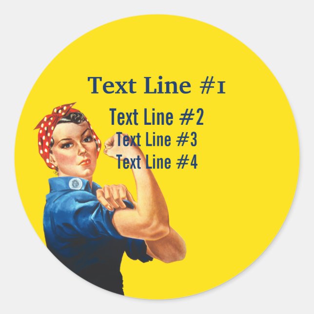 Rosie The Riveter Retro Style Personalized Classic Round Sticker (Front)