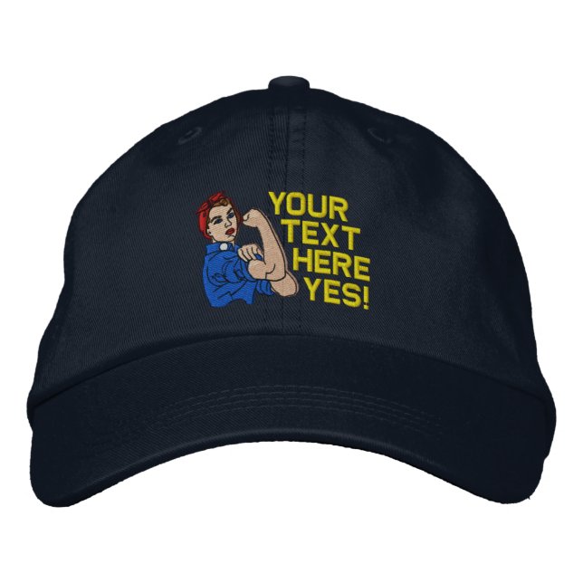 Rosie The Riveter Retro Style with Your Text Embroidered Hat (Front)