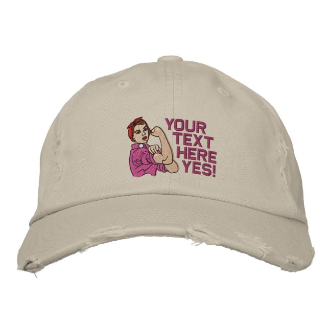 Rosie The Riveter Retro Style with Your Text Embroidered Hat (Front)