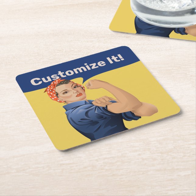 Rosie the Riveter Square Paper Coaster (Angled)