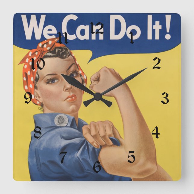 Rosie the Riveter: Strong Women Female Empowerment Square Wall Clock (Front)