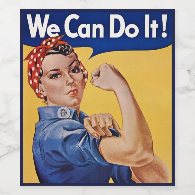 Rosie the Riveter: Strong Women Female Empowerment Wine Label (Single Label)