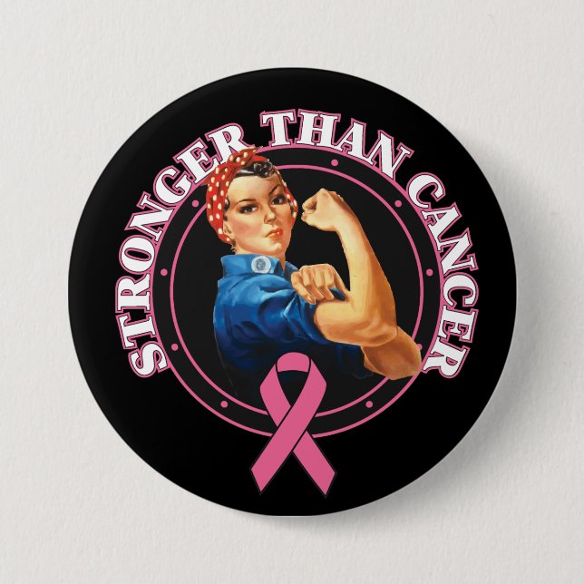 Rosie The Riveter Stronger Than Breast Cancer 3 Inch Round Button (Front)