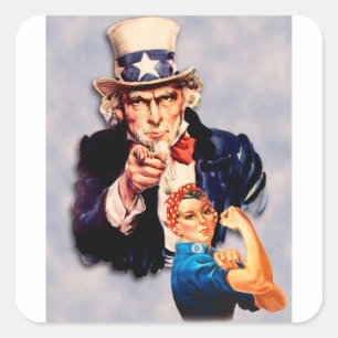 Rosie the Riveter & Uncle Sam design Square Sticker