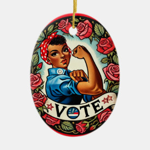 Rosie the Riveter Vote Ceramic Ornament