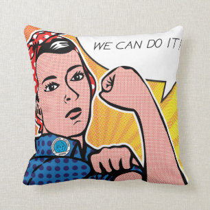 Rosie the Riveter We Can Do It! POP Art Style Dots Throw Pillow
