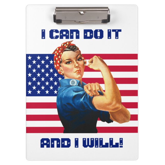 Rosie the Riveter with US Flag Custom Text Clipboard (Front)