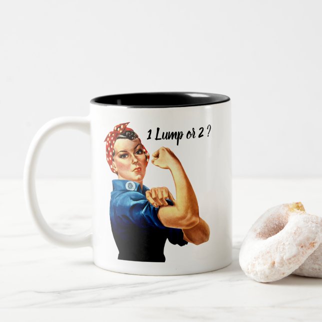 Rosie The Riveter Your Text Two-Tone Coffee Mug (With Donut)