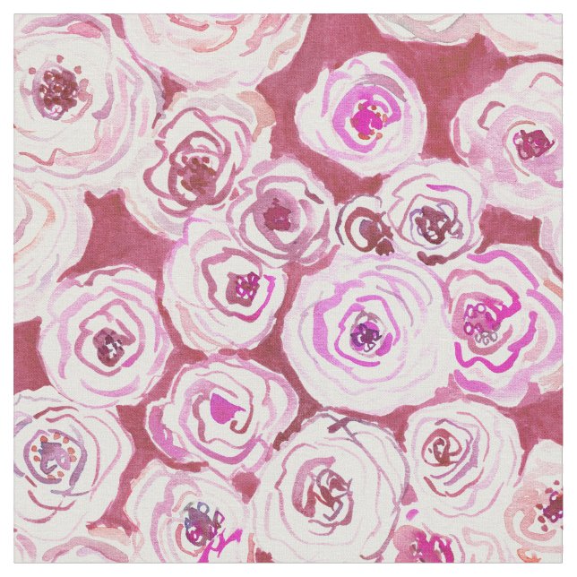 ROSIE VIEW Red Rose Floral Pattern Fabric (Close Up)