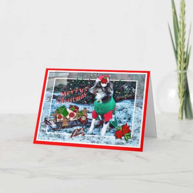 Rosie with sled-customize holiday card (Front)