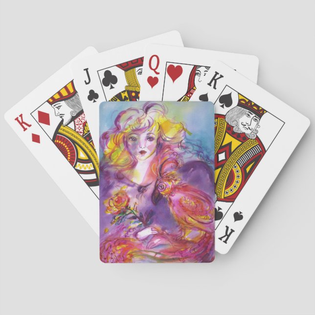 ROSINA / Lady With Parrot and Roses Watercolor Playing Cards (Back)