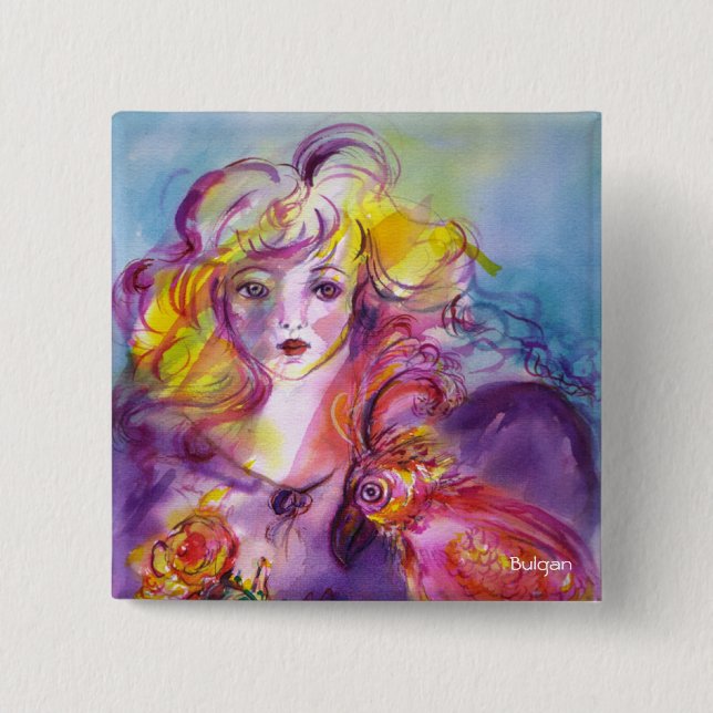 ROSINA / Venetian Masquerade Ball 2 Inch Square Button (Front)