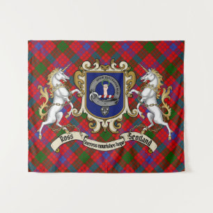Ross Clan Badge & Unicorns w/Tartan  Tapestry