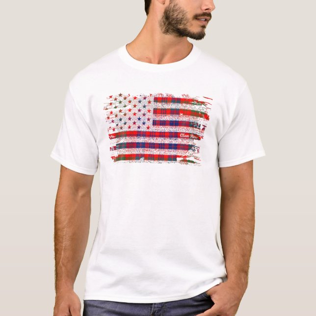 Ross Surname American Flag Scottish Clan Tartan T-Shirt (Front)