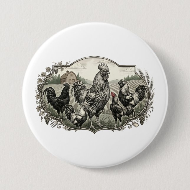 Roster in the farm 3 inch round button (Front)