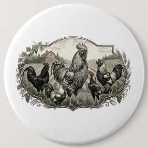 Roster in the farm 6 inch round button