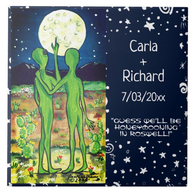 Roswell Alien Wedding Anniversary UFO Funny Custom Tile (Front)
