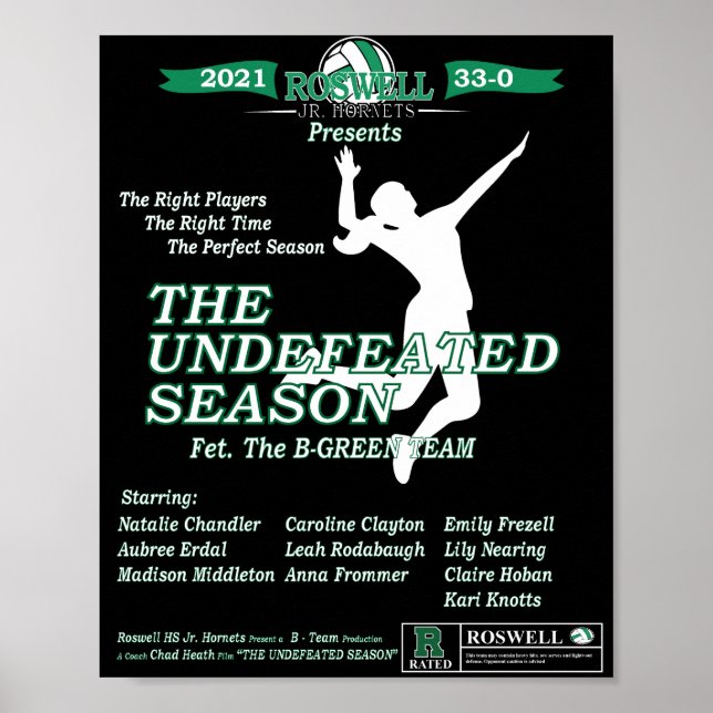 Roswell Jr. Hornets Poster de la saison sans défai (Devant)