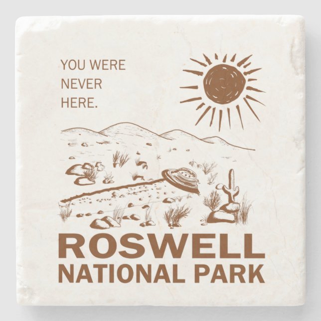 Roswell National Park UFO Flying Saucer Aliens Stone Coaster (Front)