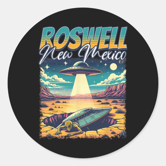 Roswell New Mexico 1947 Alien Abduction Ufo Crash  Classic Round Sticker (Front)