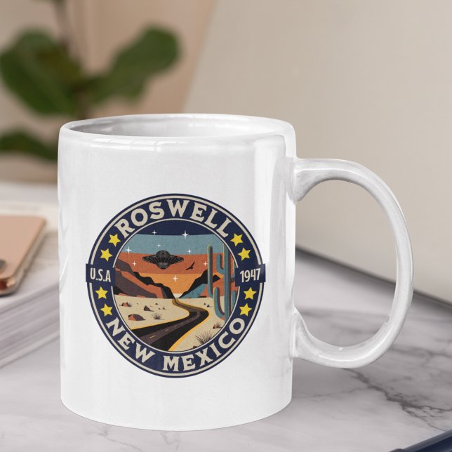 Roswell New Mexico Nostalgic UFO Backdrop Coffee Mug (Creator Uploaded)
