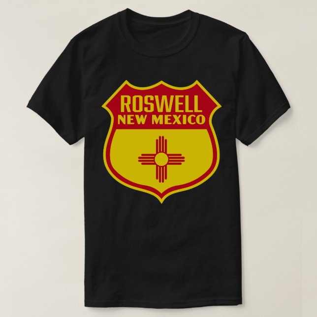 Roswell New Mexico Retro Flag Shield Red T-Shirt (Design Front)