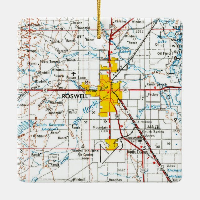 Roswell NM Topo Map Ceramic Ornament (Back)